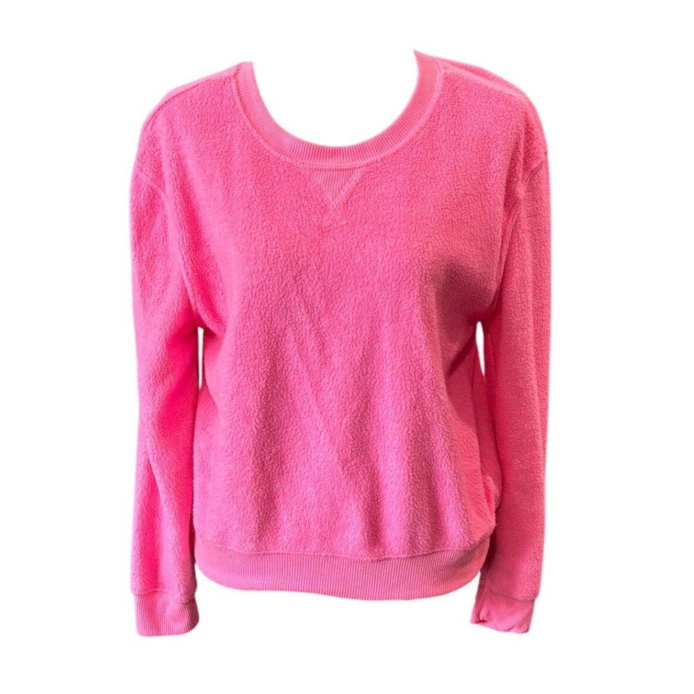 No Boundaries Womens Neon Pink Fleece Pullover Sweatshirt Size‎ M 7-9 Crew Neck
